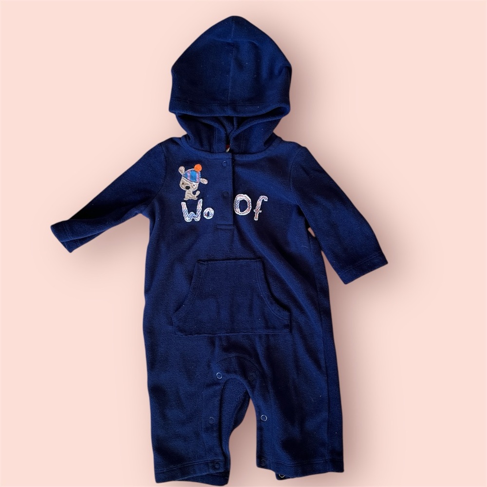 Navy Blue George Kids One Piece with Dog Design